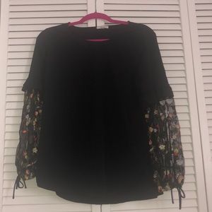 Black peasant top with embroidery sleeves